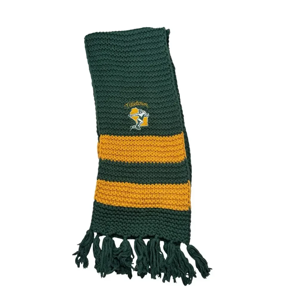 Green Bay Packers Titletown LANDS END Knit Scarf Green Gold Cotton Football NFL